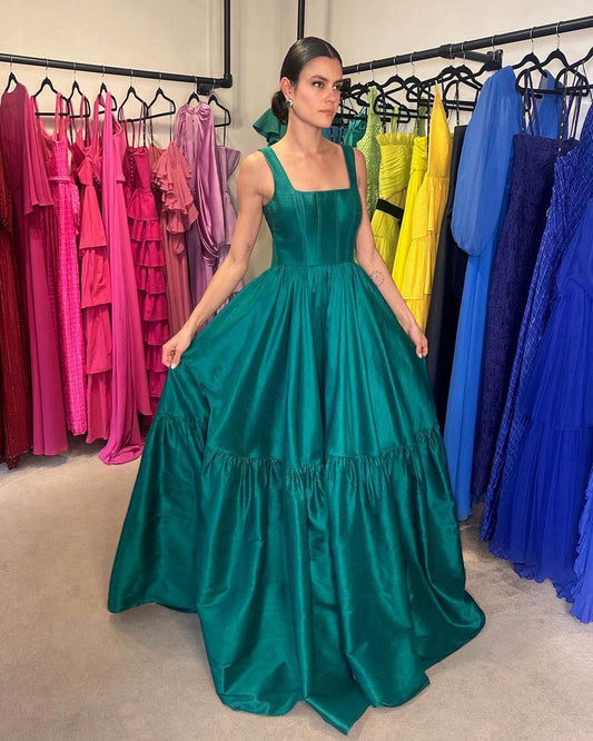 Elegant Green A Line Long Prom Dress Formal Party Gown J3537