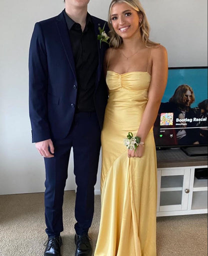 Spaghettiträger Gelb A-Linie Langes Ballkleid Formelle Partykleid J3544