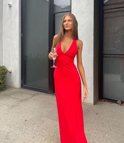 Robe de soirée longue fourreau à col en V J3559