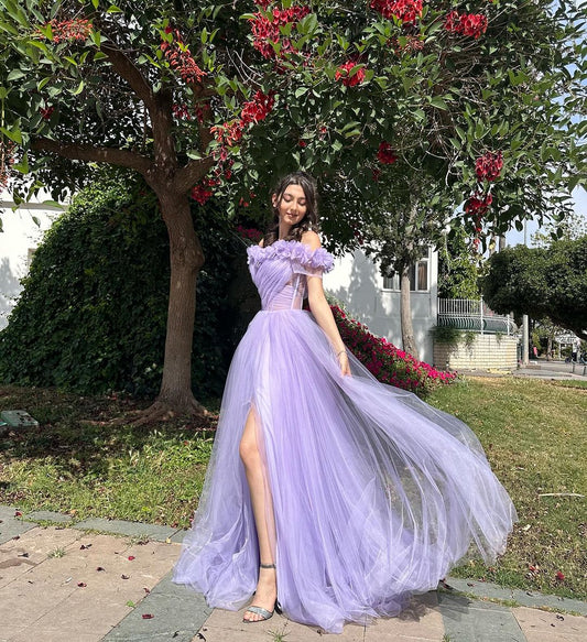 Off The Shoulder Lavender Long Prom Dress A Line Formal Party Dress J3590