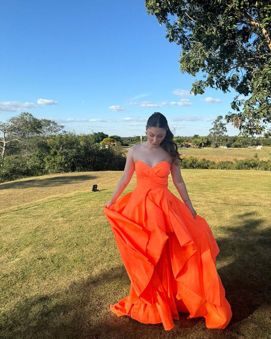 Strapless A Line Orange Long Prom Dress Formal Party Dress J3592