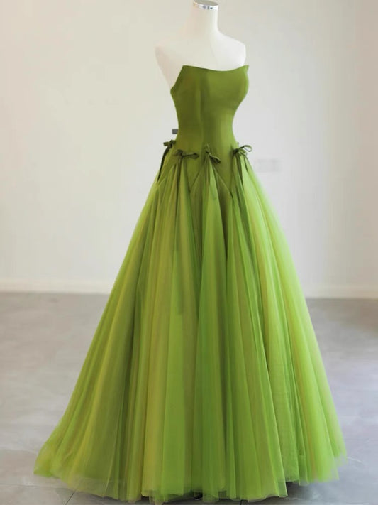 Strapless A Line Green Long Prom Dress Formal Party Dress J3593