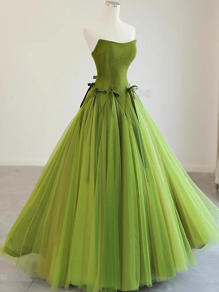 Strapless A Line Green Long Prom Dress Formal Party Dress J3593