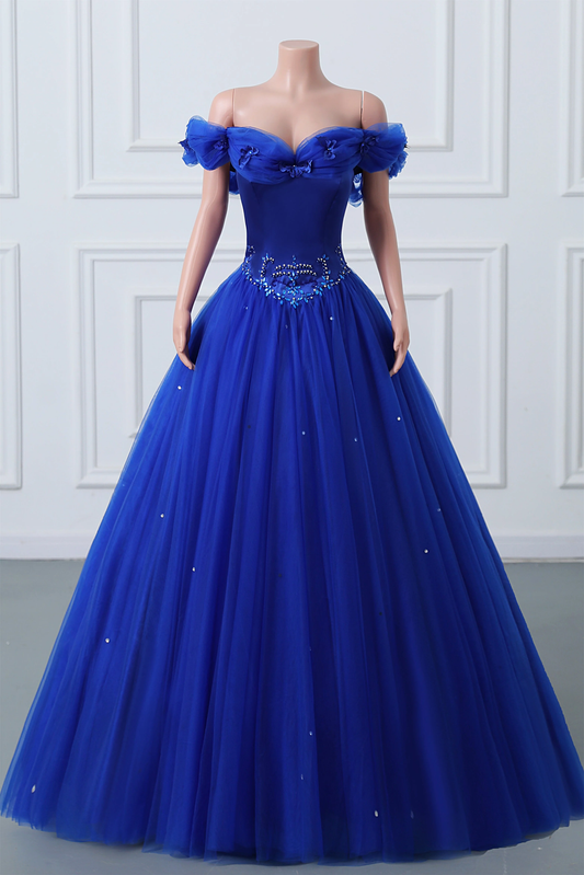 Off The Shoulder A Line Prom Dress Royal Blue Long Birthday Gown J3602