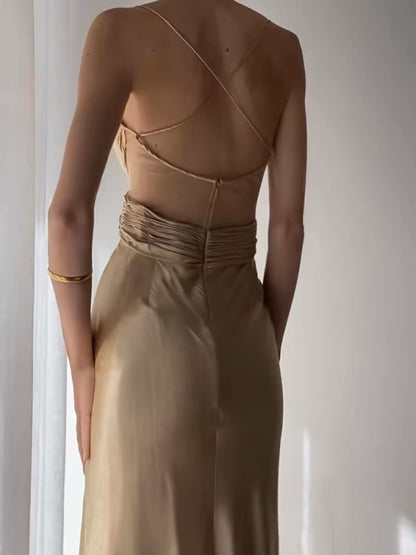 Robe de bal longue en satin à bretelles spaghetti et coupe trapèze, tenue d'anniversaire J3637