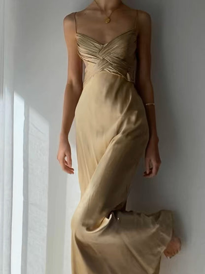 Robe de bal longue en satin à bretelles spaghetti et coupe trapèze, tenue d'anniversaire J3637