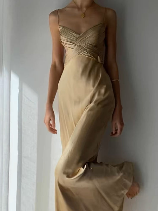 Spaghetti Straps A Line Satin Long Prom Dress Birthday Outfit J3637