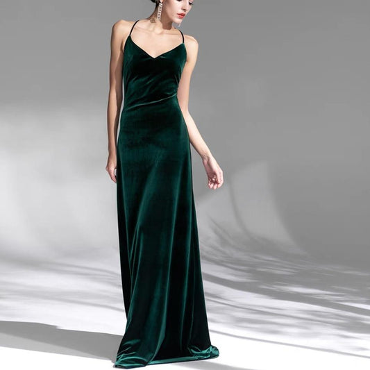 Spaghetti Straps Green A Line Long Prom Dress Birthday Gown J3628