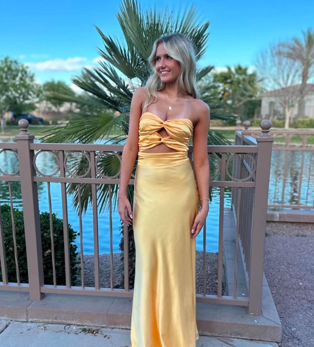 Strapless Yellow Sheath Long Prom Dresses J3641