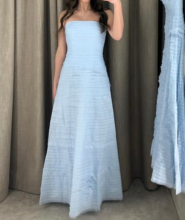 Strapless Blue A Line Long Prom Dresses Birthday Outfit J3642