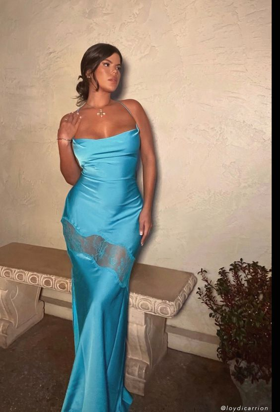 Blue Sheath Long Prom Dresses Evening Party Dress J3648