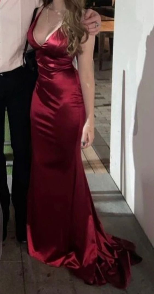 V Neck Burgundy Mermaid Long Prom Dress Birthday Dress J3652