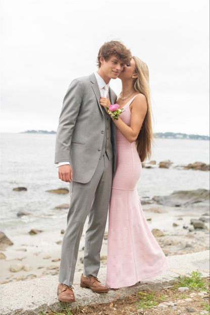 Robe de bal fourreau rose clair, longueur au sol, sans manches, J3685