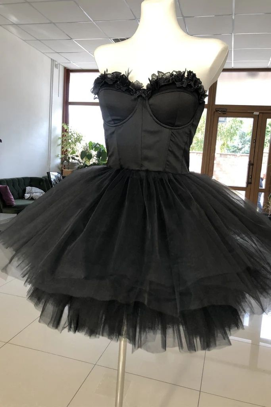 Strapless Black Short Homecoming Dress Birthday Dress J3706