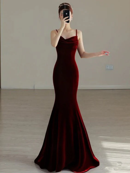 Mermaid Long Burgundy Prom Dress Evening Dresses J3839