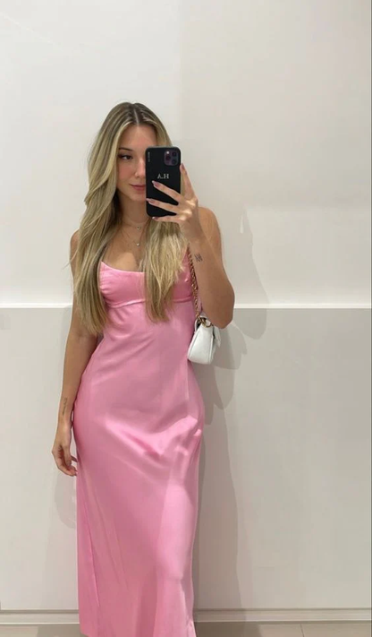 Robe de soirée fourreau longue rose clair J3847