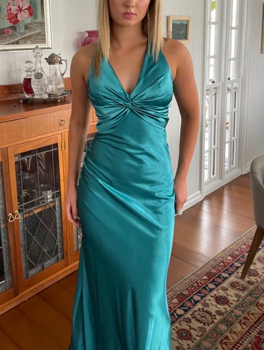 V Neck Mermaid Long Prom Dress Backless Evening Party Gown J3857