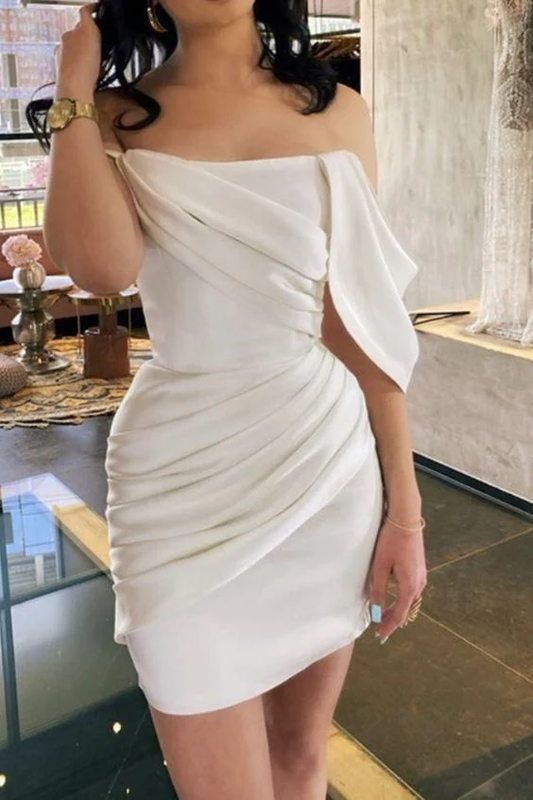 White Off The Shoulder Wedding Dress Homecoming Dress J3862