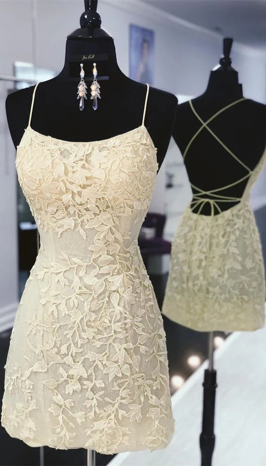 Yellow Lace Homecoming Dresses Short Yellow Homecoming Dress J3867