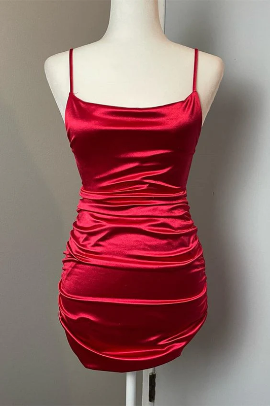 Red Satin Sheath Homecoming Dress J3881