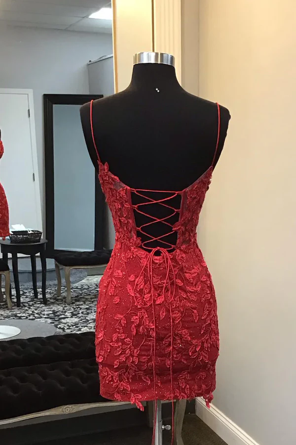 Red Homecoming DressShort Mini Dress With Appliques J3882