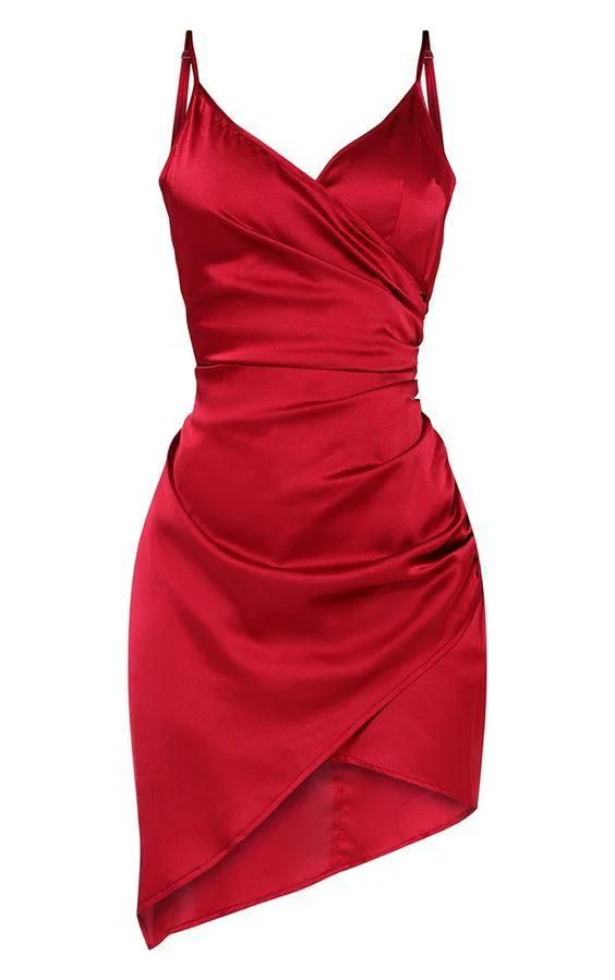 Red Satin Short Homecoming Dress J3892