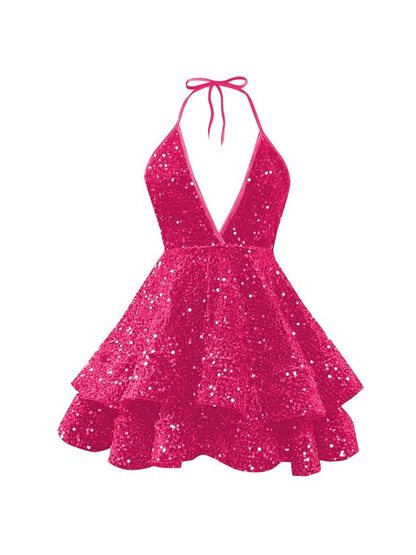 Short Homecoming Dress Sparkly Glitter Sequins A Line Mini Birthday Dresses J3902