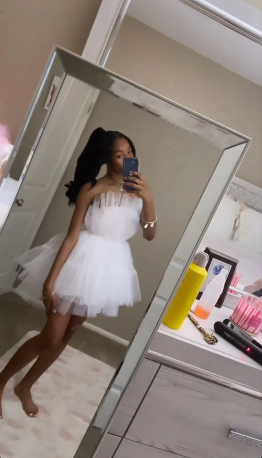 White A Line Tulle Homecoming Dress Birthday Outfit J3915