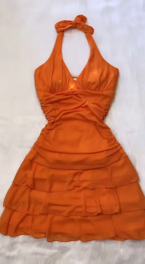 Halter Orange Mini Party Dress Homecoming Dress J3916