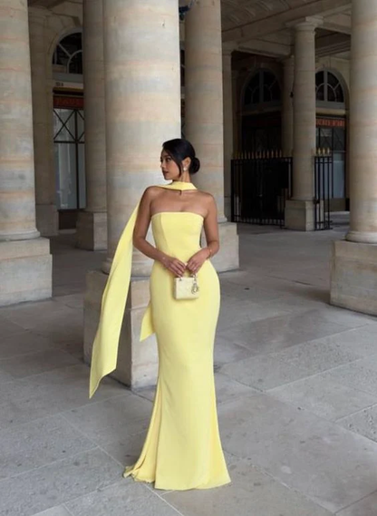 Strapless Floor Length Mermaid Evening Dress  Yellow Formal  Evening Dress J3818