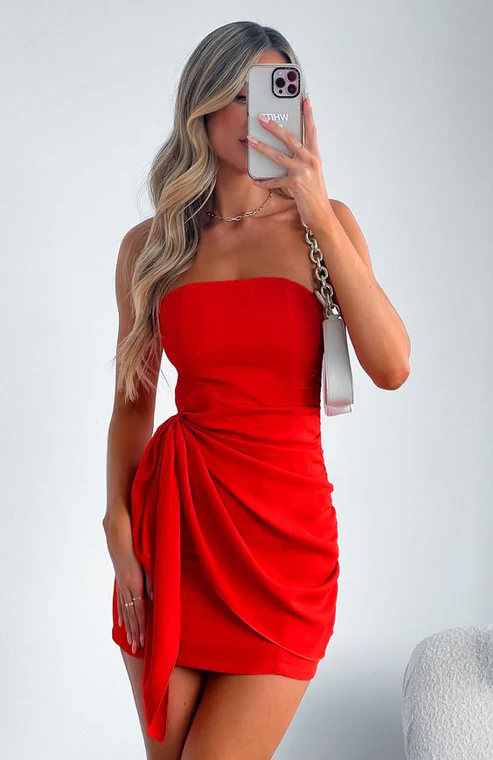 Red Strapless Homecoming Dress Red Cocktail Dress J3919