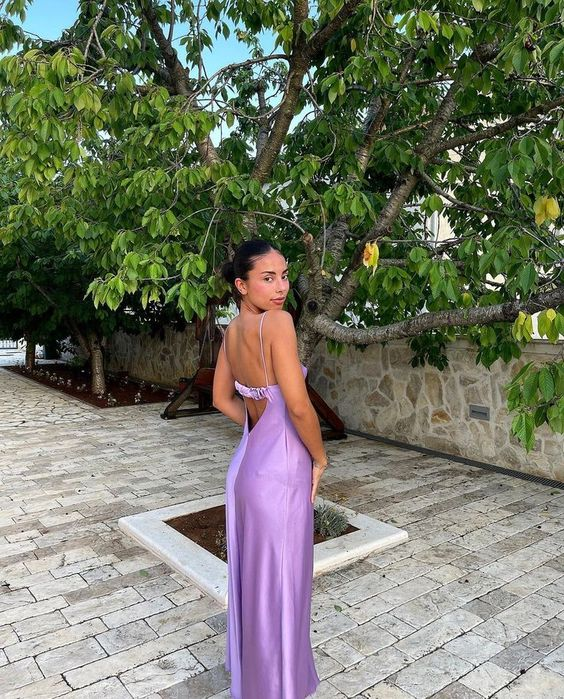 A line Backless Party Dress Long Lilac Prom Dress J3830