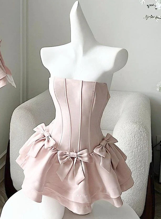 Pink Strapless A Line Mini Homecoming Dress J3940