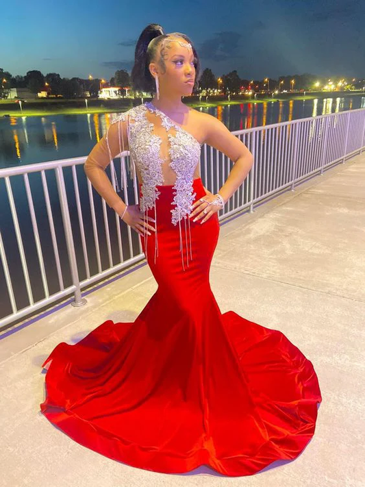 Red Mermaid Long Prom Dress Formal Evening Party Gown J3950