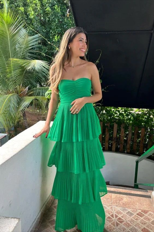 Green A Line  Strapless Party Prom Dresses Evening Dress J3954