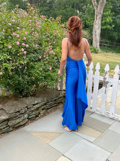 Robe de soirée longue bleue élégante style sirène J3981