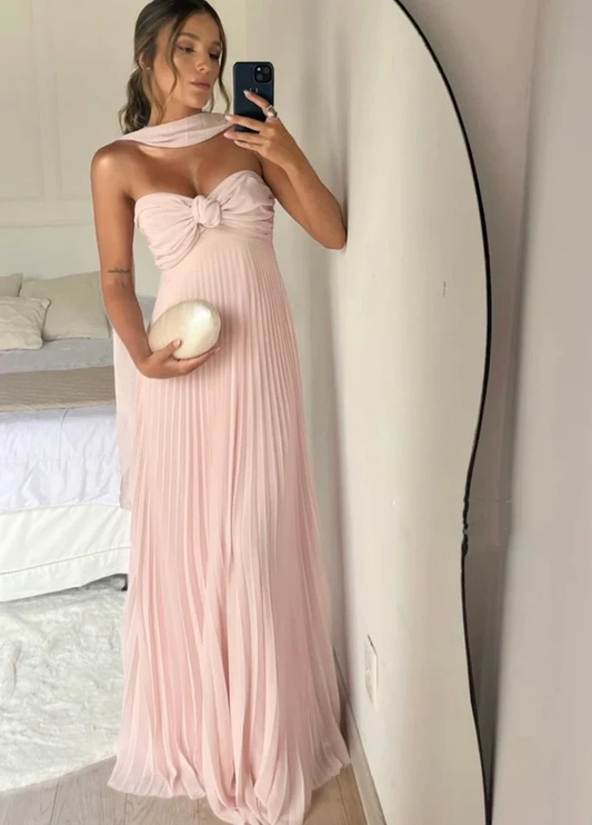 Light Pink Strapless Chiffon Long Prom Dress Evening Party Dress J3987