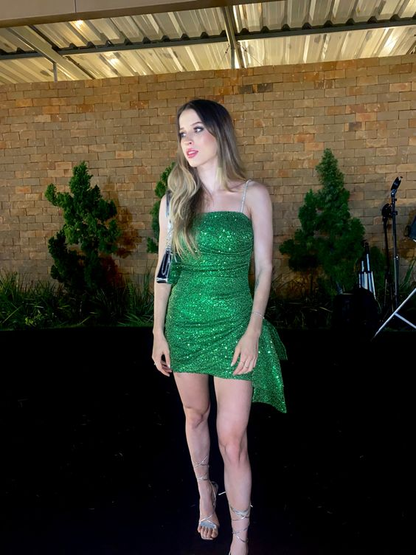 Green Sequin Spaghetti Strap Homecoming Dress Short Prom Dress J3991