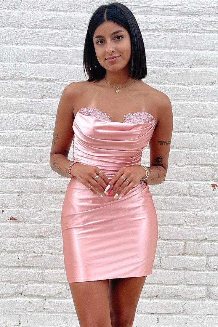 Strapless Pink Bodycon Homecoming Dress J4000