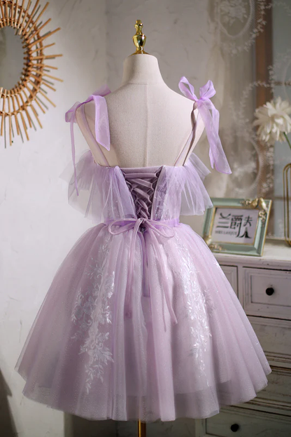 Light Purple Tulle Homecoming Dress Short Prom Gown J4040