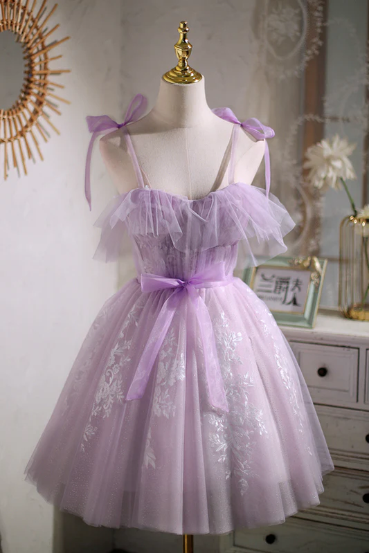 Light Purple Tulle Homecoming Dress Short Prom Gown J4040