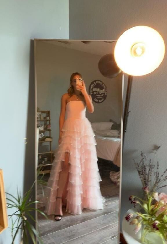 Strapless Layered Tulle Long Prom Dress Sequin Evening Dress J4053