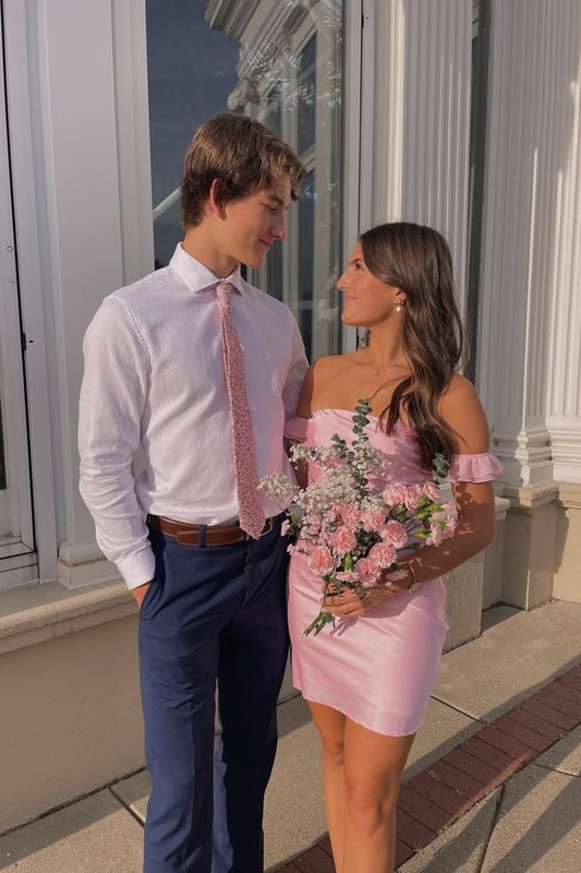 Off The Shoulder Short Pink Homecoming Dress J4060