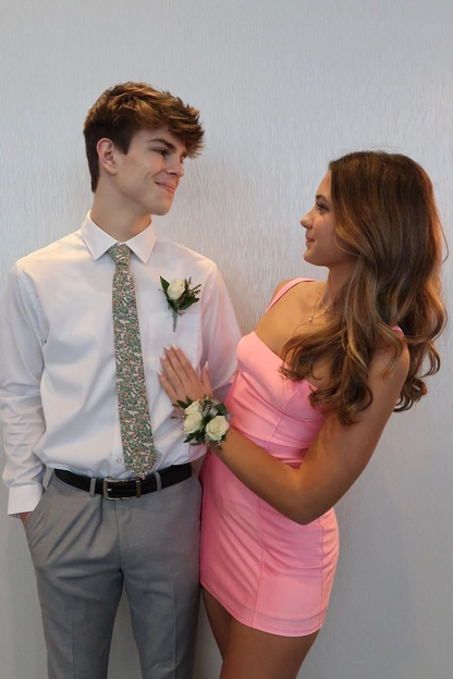 Robe fourreau rose mini de soirée, tenue de soirée J4061