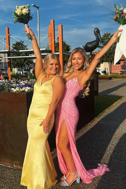 Superbe robe de soirée longue sirène jaune J4080