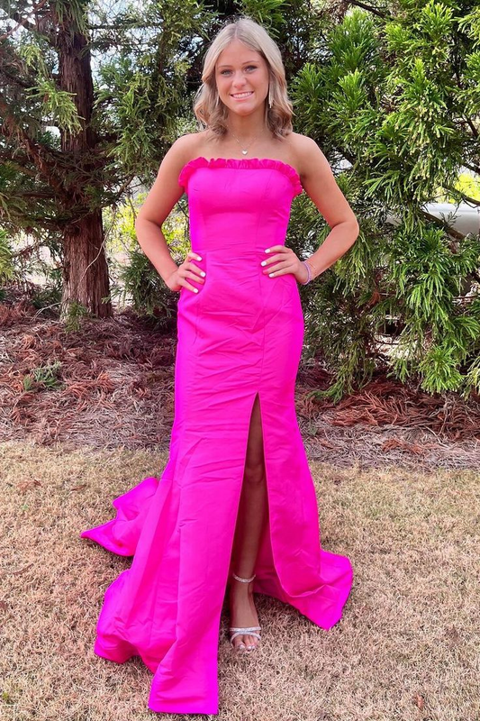 Ruffle Strapless Mermaid Party Dress Long Prom Dresses J4086