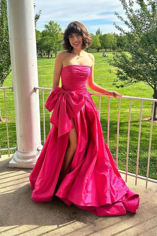 Strapless Pink Long Prom Dress with Bow J4093