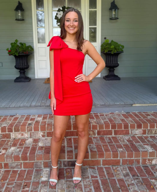 Red One Shoulder Sheath Homecoming Dress Short Prom Dress J4115