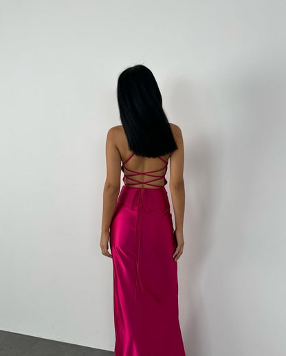 Robe de soirée longue fourreau rose vif J4124