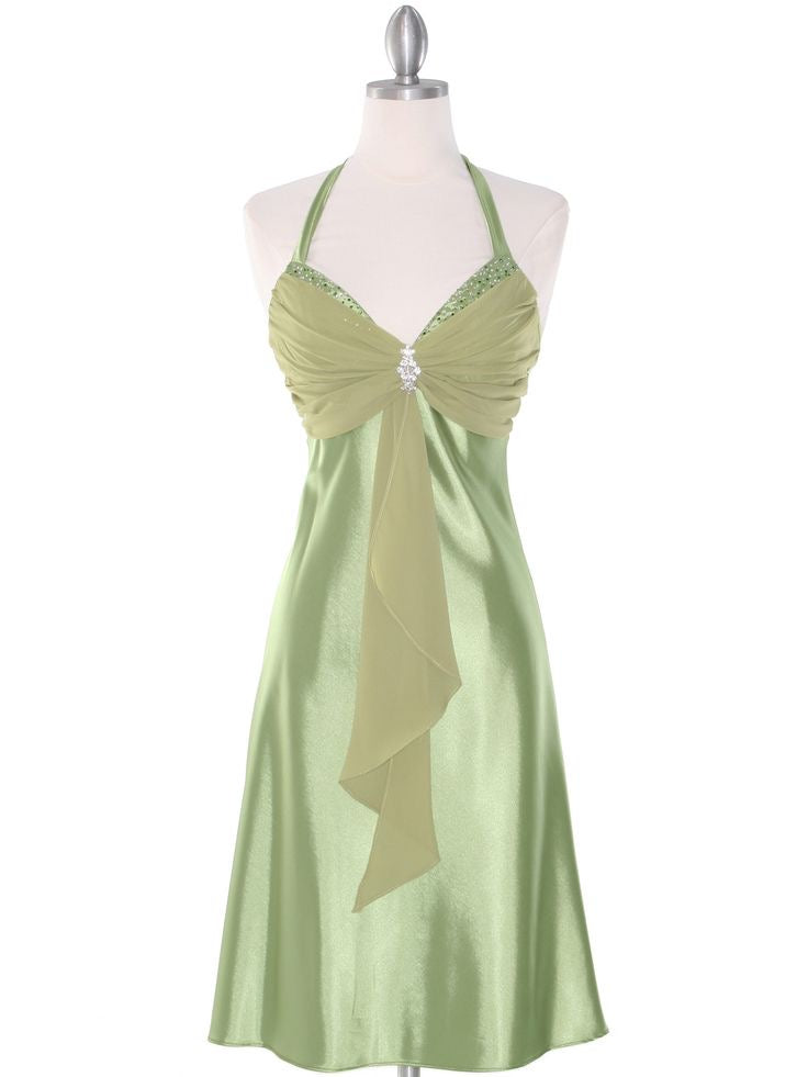 V Neck A Line Satin Green Homecoming Dress J3204